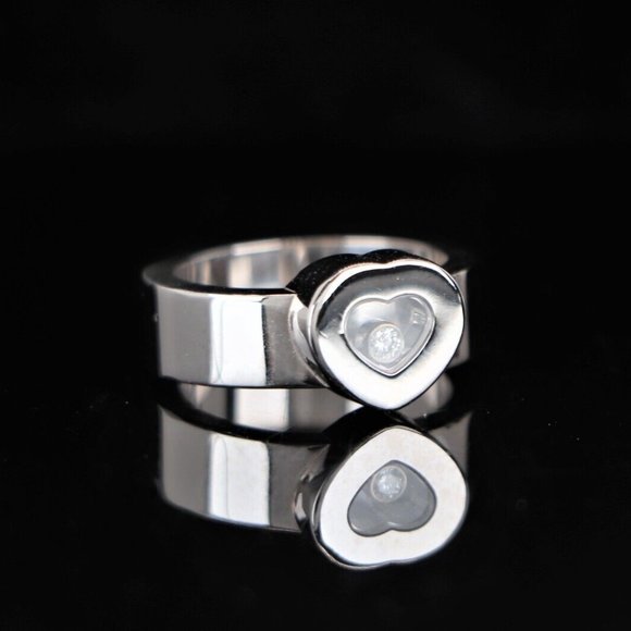 20156 Chopard 18K White Gold Floating Happy Diamond Heart Shape Band Ring 6 - Picture 2 of 5